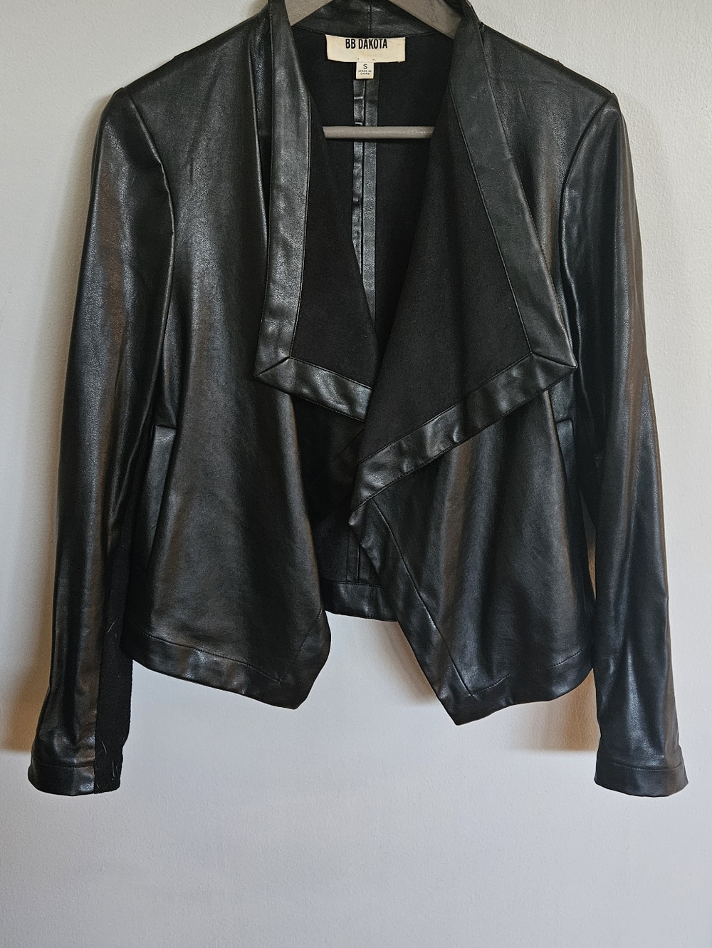 BB Dakota Black Faux Leather Waterfall Jacket